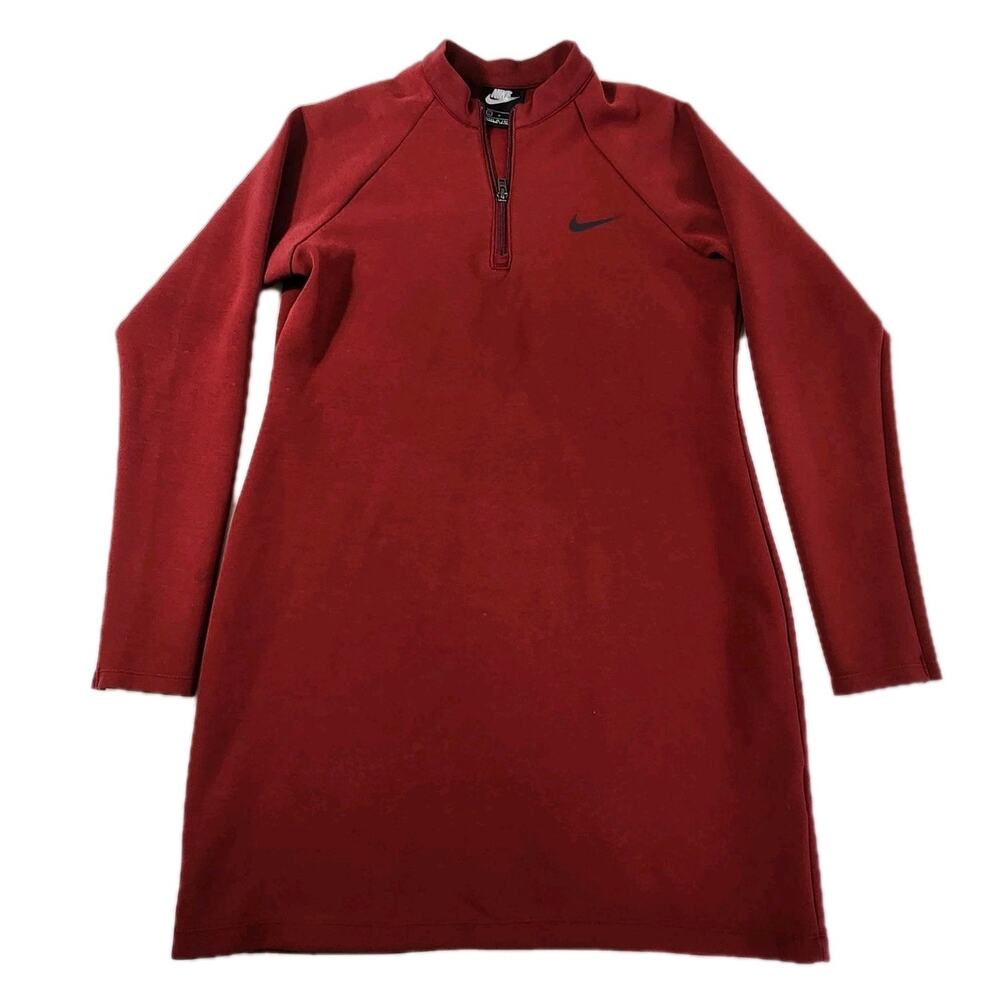 Nike Athletic Dress 1/4 Zip Lg Sportswear Long-sleeve Dress Red Stretch Golf